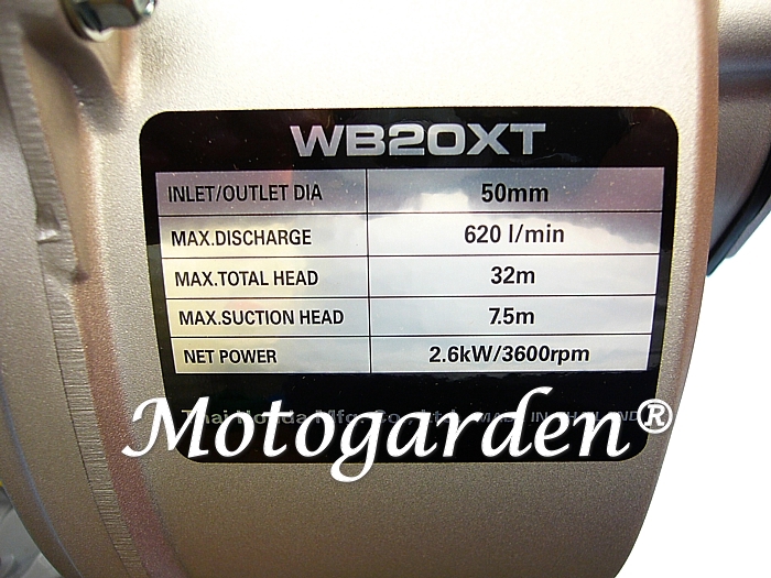 Modello Honda WB20XT, professionale per uso intensivo, dati del gruppo pompante Honda.